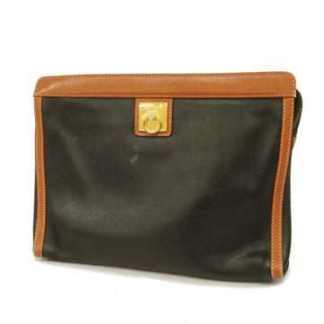 CELINEAuth  Clutch Bag Women's Leather Black,Brown