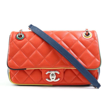 CHANEL Shoulder Bag Matelasse Leather/Metal Orange/Multicolor/Silver Ladies