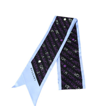BVLGARI scarf 100% silk black light blue purple ribbon apple heart snake arrow FOREVER pattern
