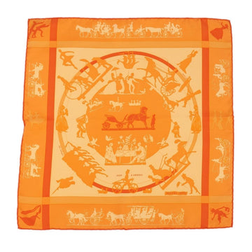 HERMES Scarf Muffler Carre 45 JEUX D OMBRES Shadow Play Carriage Bandana Women's Orange