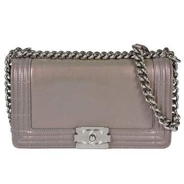 CHANEL Boy  Coco Mark Chain Shoulder Bag No. 16 [manufactured in 2012] Metallic Gray Leather A67086