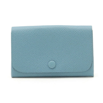 Hermes card case business holder pass bellows Vo Epson leather light blue I stamp