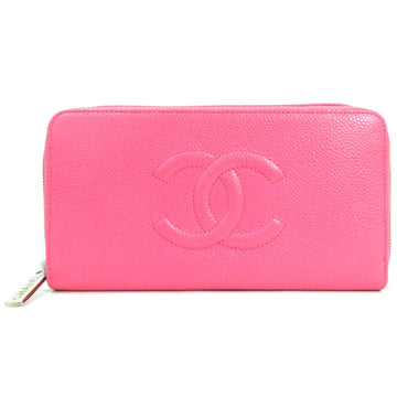 Chanel Round Zipper Long Wallet Coco Mark Pink Caviar Skin Women's A50071