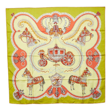 HERMES Carre90 Paperoles Paprole Carriage and Nobility Scarf Muffler Green Multicolor Silk Women's