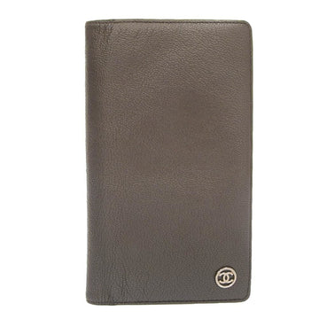 CHANEL here mark bi-fold long wallet metallic lambskin gray No. 11 with seal
