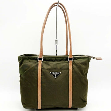 PRADA tote bag handbag nylon leather khaki brown ladies