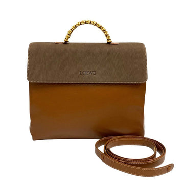 LOEWE Logo Velasquez Twist Handle Hardware Leather Genuine 2way Handbag Shoulder Bag Brown