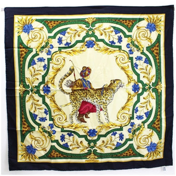 SALVATORE FERRAGAMOFerragamo silk scarf muffler leopard print multicolor × navy  ladies hail hunting