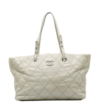 CHANEL Matelasse Coco Mark Shoulder Bag Tote Gray Leather Ladies