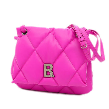 Balenciaga Shoulder Bag Touch Puffy B Quilted Leather Pink 619449