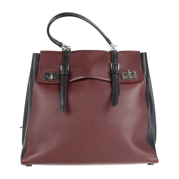 PRADA double turn lock handbag leather Bordeaux black bicolor 2WAY shoulder Thoth