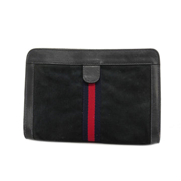 GUCCIAuth  Sherry Line Clutch Bag 378 014 2 Suede,Leather Clutch Bag Navy