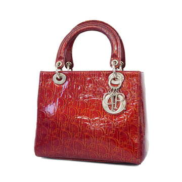 Christian Dior handbag Lady Dior patent leather red silver metal