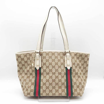 GUCCI tote bag Sherry line GG canvas leather 137396 white beige