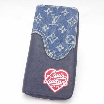 LOUIS VUITTON Round Zipper Long Wallet Monogram Denim Zippy Vertical Leather/Monogram Navy x Blue Unisex M81107