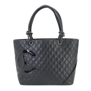 CHANEL Cambon Line Large Tote Bag Leather Enamel Black A25169