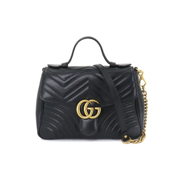 Gucci GG Marmont Small Top Handle Bag 2way Hand Shoulder Leather Black 498110