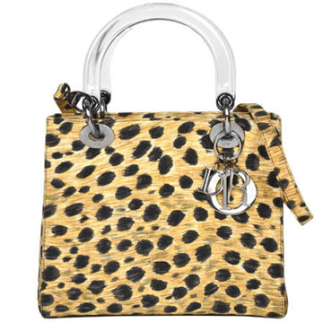 Christian Dior Lady Leopard Pattern Strap Attached 2way Handbag Canvas