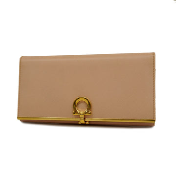 SALVATORE FERRAGAMO[3za0258] Auth  Bi-Fold Long Wallet Gancini Leather Light Pink Gold metal