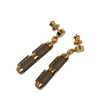 HERMES Charniere Earrings Etoupe Gold Plated Women's