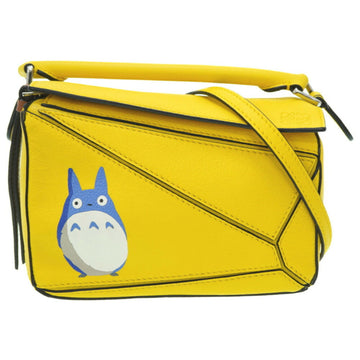 LOEWE Ghibli My Neighbor Totoro Puzzle Bag Shoulder Handbag Leather Yellow 0041 with Strap