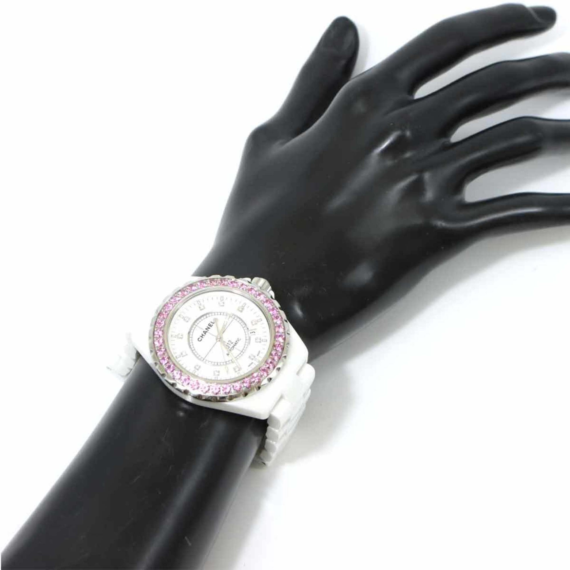 Chanel J12 42mm H2011 men's watch date 12P diamond pink sapphire bezel