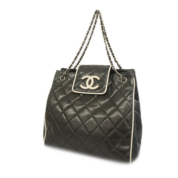 Chanel Tote Bag Matelasse W Chain Lambskin Black Silver metal