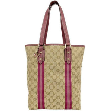Gucci Tote Bag Beige Pink Sherry 162899 Canvas Leather GUCCI Horsebit GG Butterfly Ladies