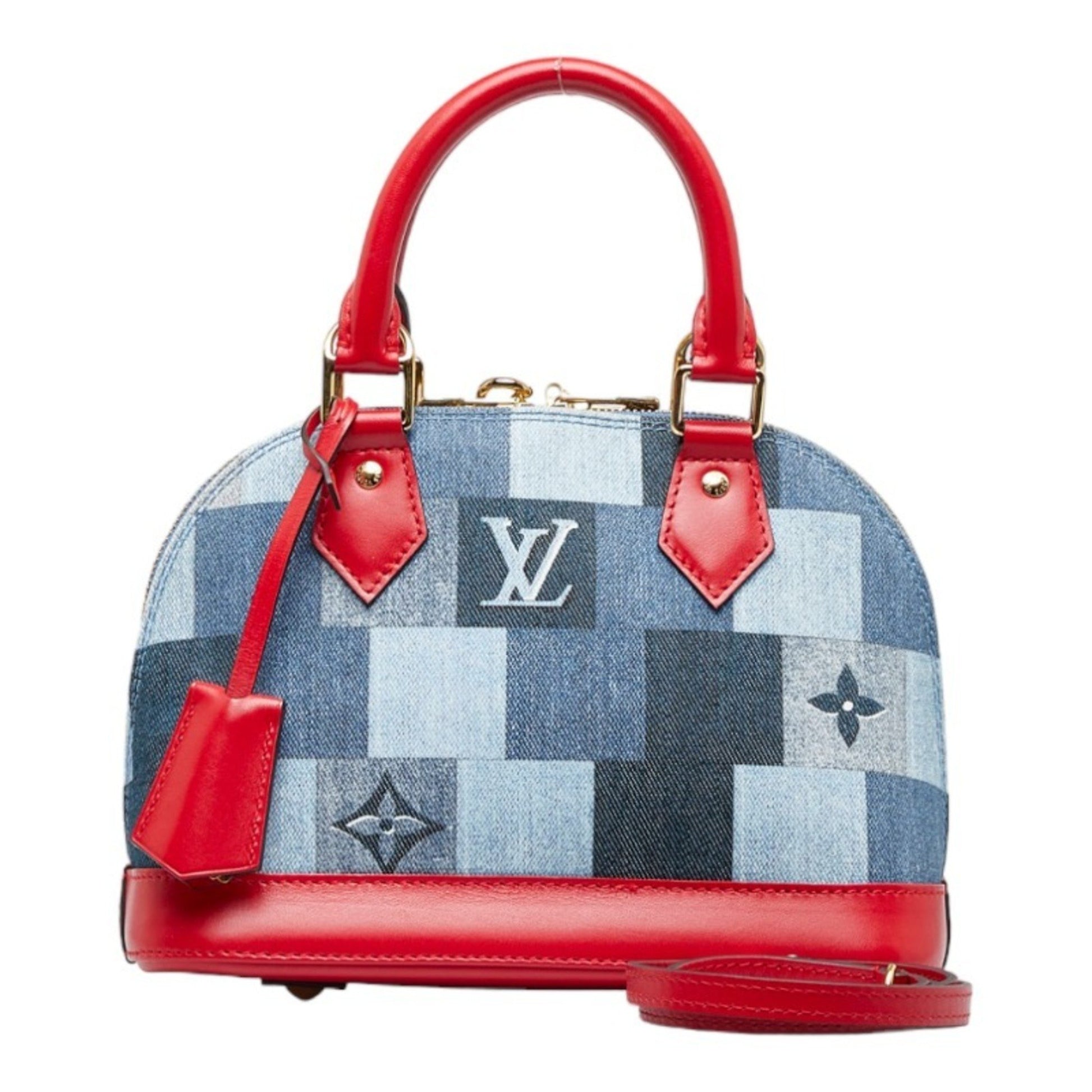 LOUIS VUITTON Monogram Alma BB Handbag M45042 Blue Red Leather Women's