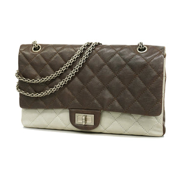 Chanel Shoulder Bag 2.55 W Flap W Chain Caviar Skin Brown/Gray Silver Metal