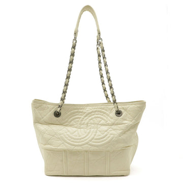 Chanel matelasse here mark chain shoulder tote bag leather ivory