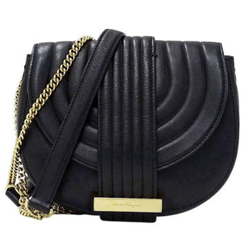 SALVATORE FERRAGAMO Bag Ladies Shoulder Chain Leather Black Pochette Compact