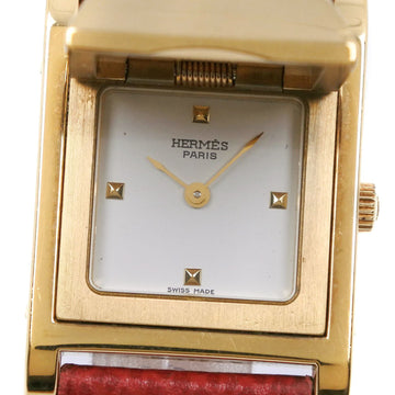 HERMES Medor Gold Plated x Leather Red X Quartz Analog Display Women's White Dial Watch