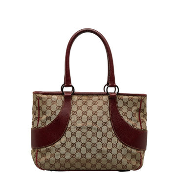 GUCCI GG Canvas Tote Bag Shoulder 113011 Beige Red Leather Ladies