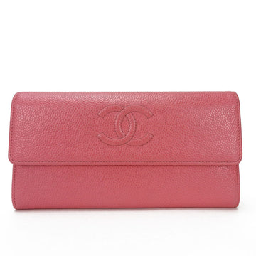 CHANEL long wallet bi-fold pink caviar skin here mark 2 ladies coco Caviar leather