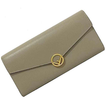FENDI Bi-Fold Long Wallet Beige Gold Fizu 8M0251 A18B Leather  F Circle Women's