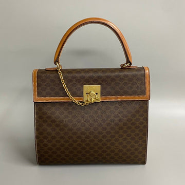 CELINE Macadam Blason Ring Metal Fittings Leather Handbag Tote Bag Brown 31633