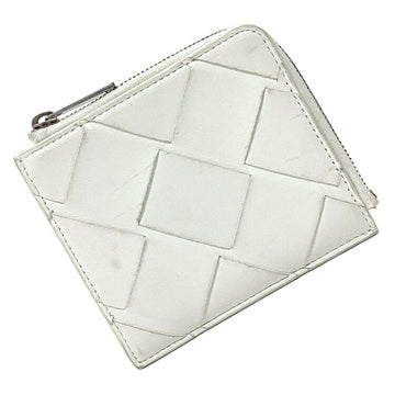 BOTTEGA VENETA L-shaped wallet white silver intrecciato leather  zip women's men's