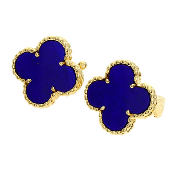 VAN CLEEF & ARPELS Alhambra Lapis Lazuli Earrings K18 Yellow Gold Women's