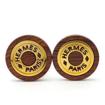 HERMES earrings serie button wood gold GP plated accessory ladies