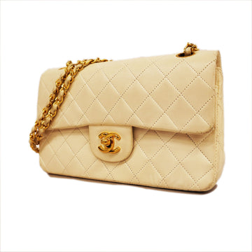 Chanel Matelasse W Flap W Chain Women's Leather Shoulder Bag White