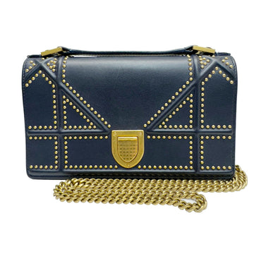 CHRISTIAN DIOR Diorama Chain Shoulder Bag Clutch Small Navy Leather Women's