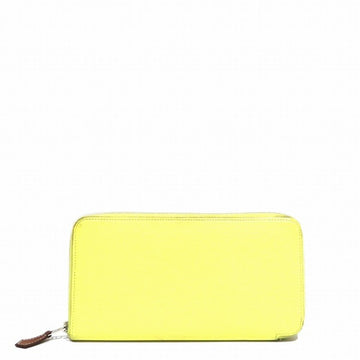 Hermes Azap Unisex Leather,Silk Long Wallet (bi-fold) Yellow