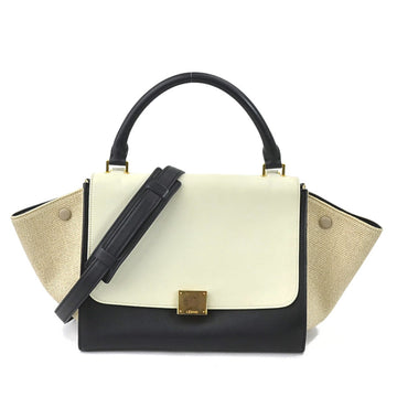 CELINE Handbag Shoulder Bag Trapeze Leather/Canvas Black x Light Gray Beige Ladies