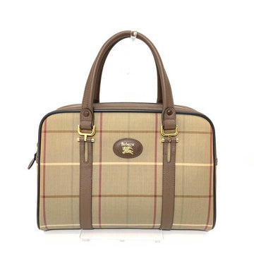 BURBERRY Bag Boston Khaki x Brown Multicolor Plaid Handbag Ladies Canvas Leather S