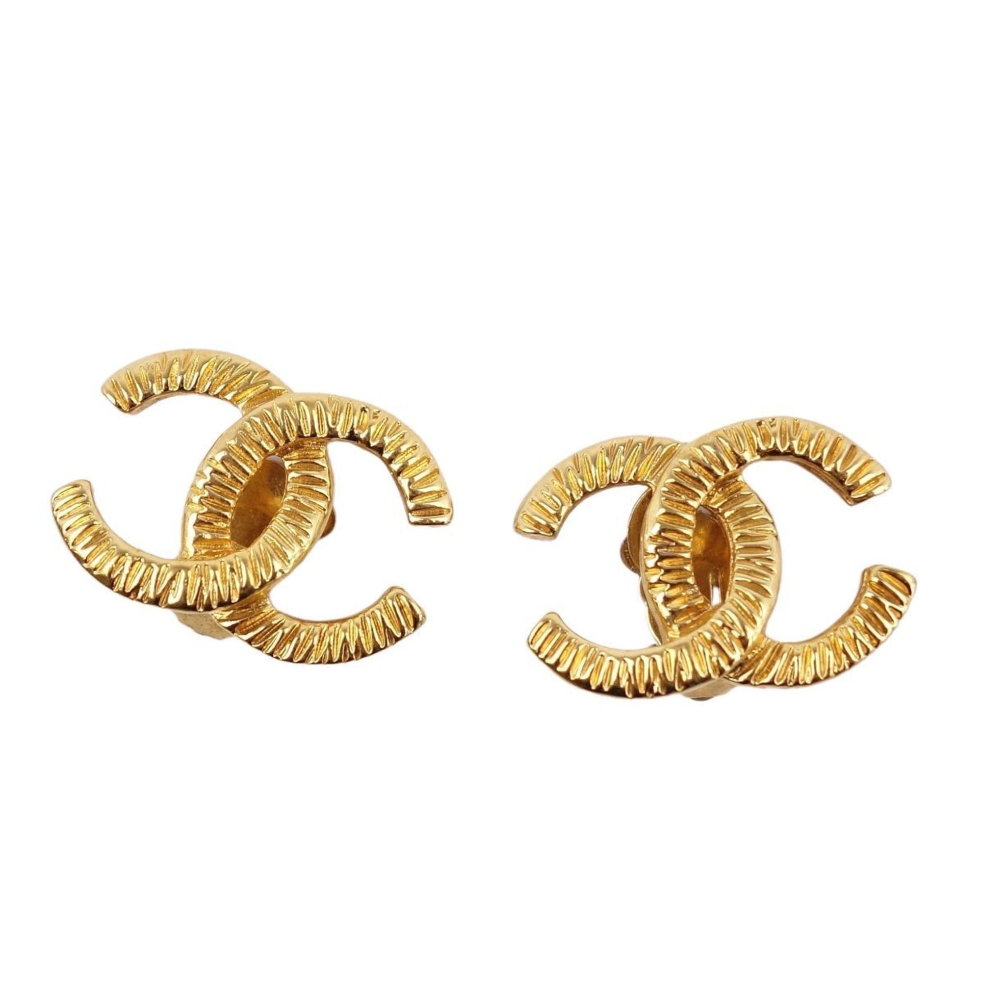 CHANEL Earrings AUTH Coco CC Logo Mark Vintage Rare Gold lava 93A 2.2 × 1.7  cm 