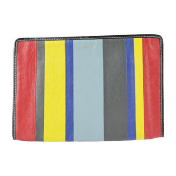 BALENCIAGA BAZAR POUCH bazaar pouch clutch bag 443658 leather red gray yellow blue black multicolor silver metal fittings round fastener second