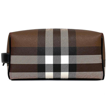 Burberry Second Bag Brown White Black Check 8036675 PVC Leather BURBERRY Pouch Clutch Wash Strap Square