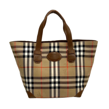 BURBERRYs Vintage Nova Check Pattern Canvas Leather Genuine Mini Tote Bag Handbag Brown 69199