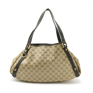 Gucci GG Crystal Tote Bag Shoulder Coated Canvas Khaki Beige Dark Brown 293578